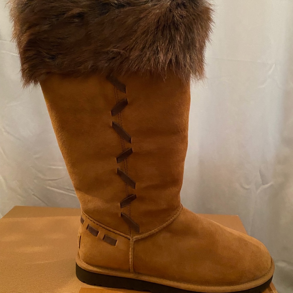 UGG Rosana with Brindle Fur and cross stitching